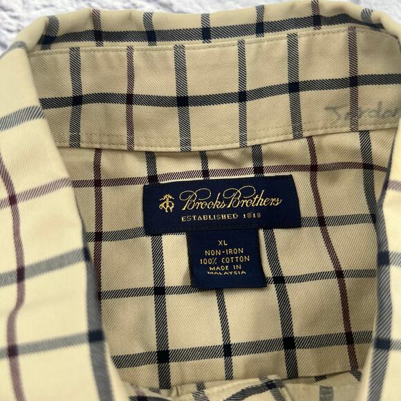 BROOKS BROTHER Men's Non Iron Button Down Shirt‎ Size XL Tan Plaid Long Sleeve - Picture 2 of 9